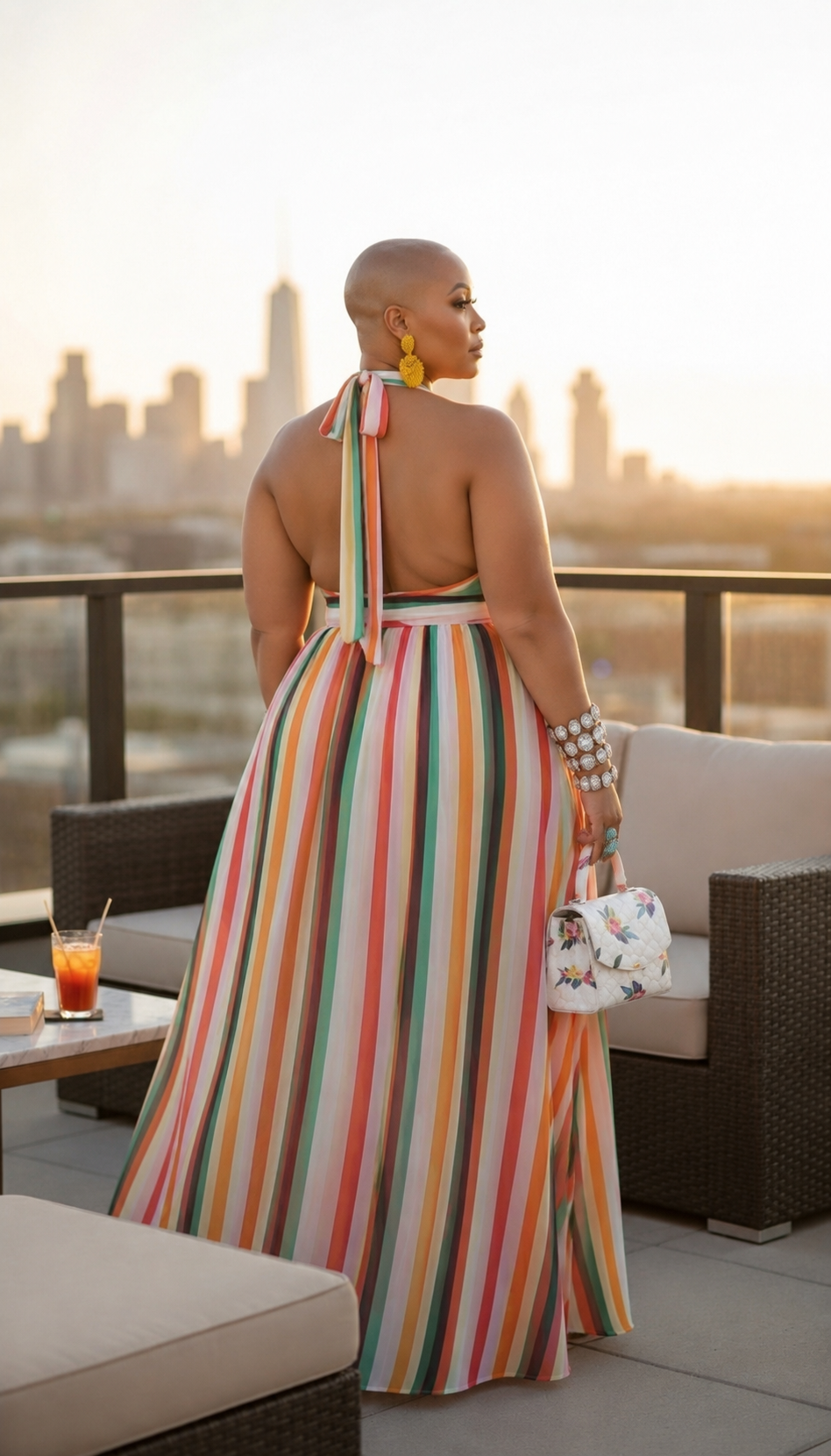 Colorful Stripes Halter Maxi Dress