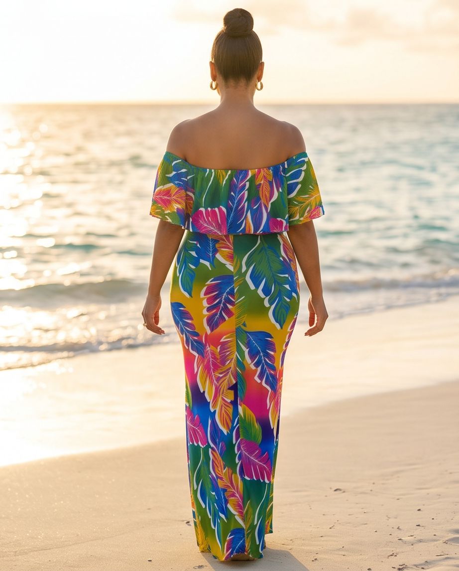 Tropical Paradise Off-shoulder Maxi