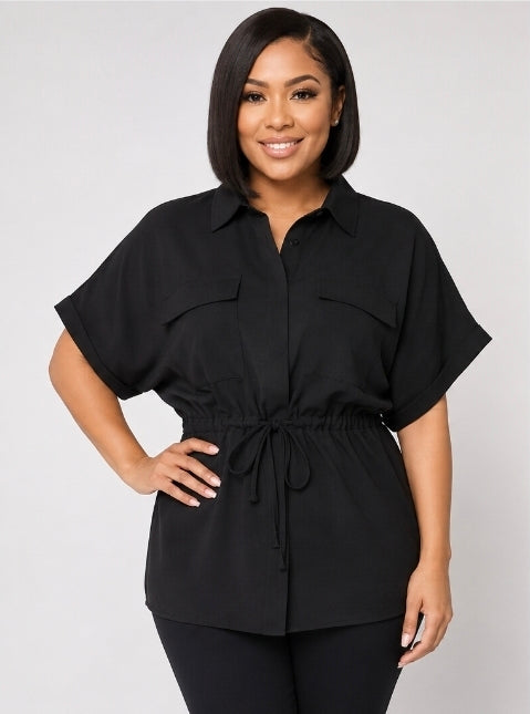 Chic drawstring utility blouse