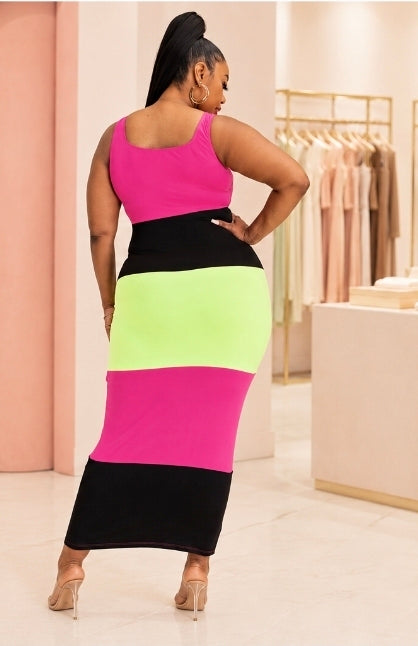 Neon Curves Color-Block Maxi Dress