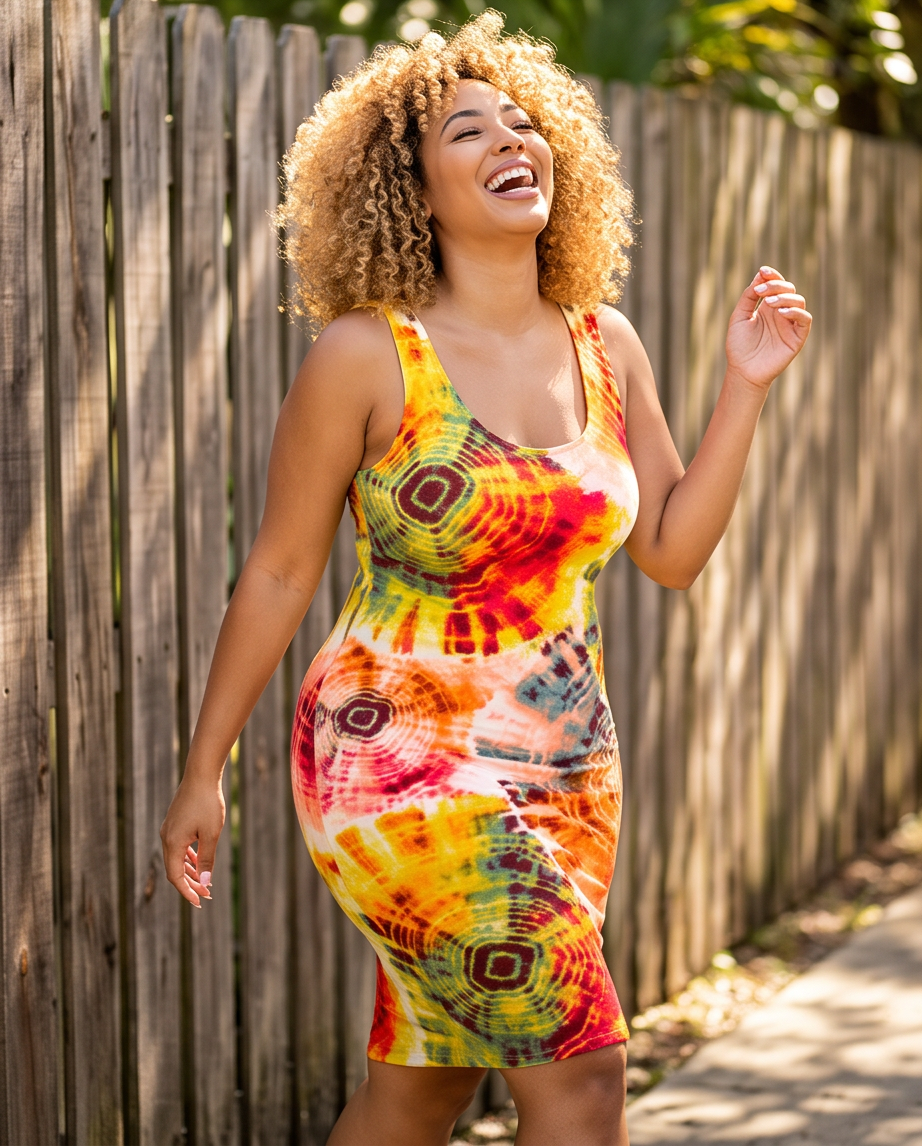 Swirls Of Tie-Dye Bodycon Midi Dress