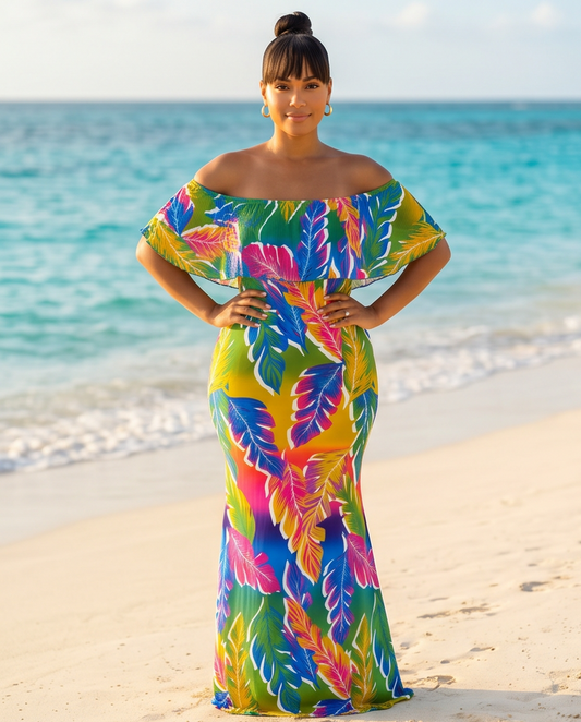 Tropical Paradise Off-shoulder Maxi